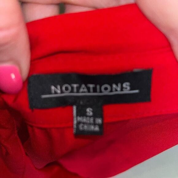 Notations red button down collared 3/4 sleeve blouse small - Picture 5 of 6